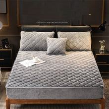Load image into Gallery viewer, Plush Thicken Quilted Mattress Cover Warm Soft Crystal Velvet King Queen Quilted Bed Fitted Sheet Not Including Pillowcase