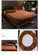 Load image into Gallery viewer, Plush Thicken Quilted Mattress Cover Warm Soft Crystal Velvet King Queen Quilted Bed Fitted Sheet Not Including Pillowcase
