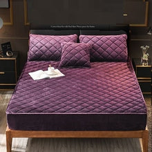Load image into Gallery viewer, Plush Thicken Quilted Mattress Cover Warm Soft Crystal Velvet King Queen Quilted Bed Fitted Sheet Not Including Pillowcase
