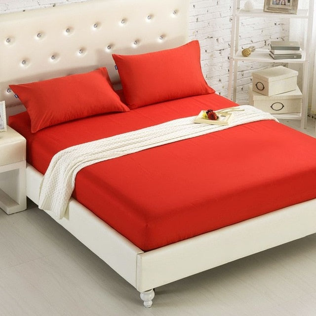 1PCS Fitted Sheet Solid Color Bed Sheets With Elastic Band Double Queen Size 160cm*200cm Mattress Cover 100% Polyester